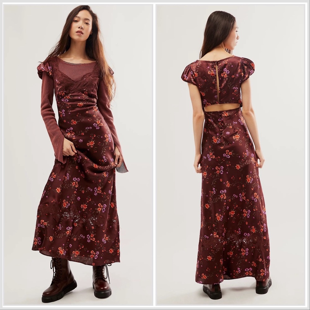 NWT Free People Butterfly Babe Cap-Sleeve Maxi Slip Dress sz XL - Picture 3 of 11